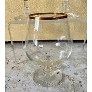 3 Elegant Crystal Stem Gold Rimmed Vintage 6” tall Brandy Snifter Glasses MCM